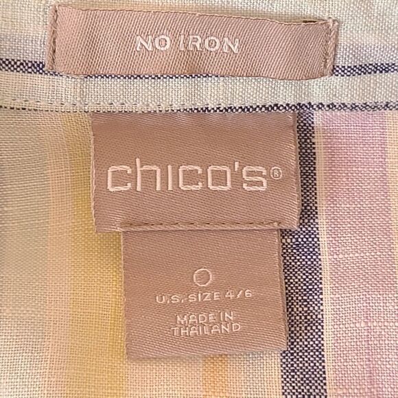 Chico's No Iron Linen Striped Blouse Top - Picture 6 of 9